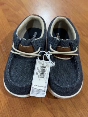 Old Navy Kids Navy Canvas Boat-Style Sneakers with Tan Accents